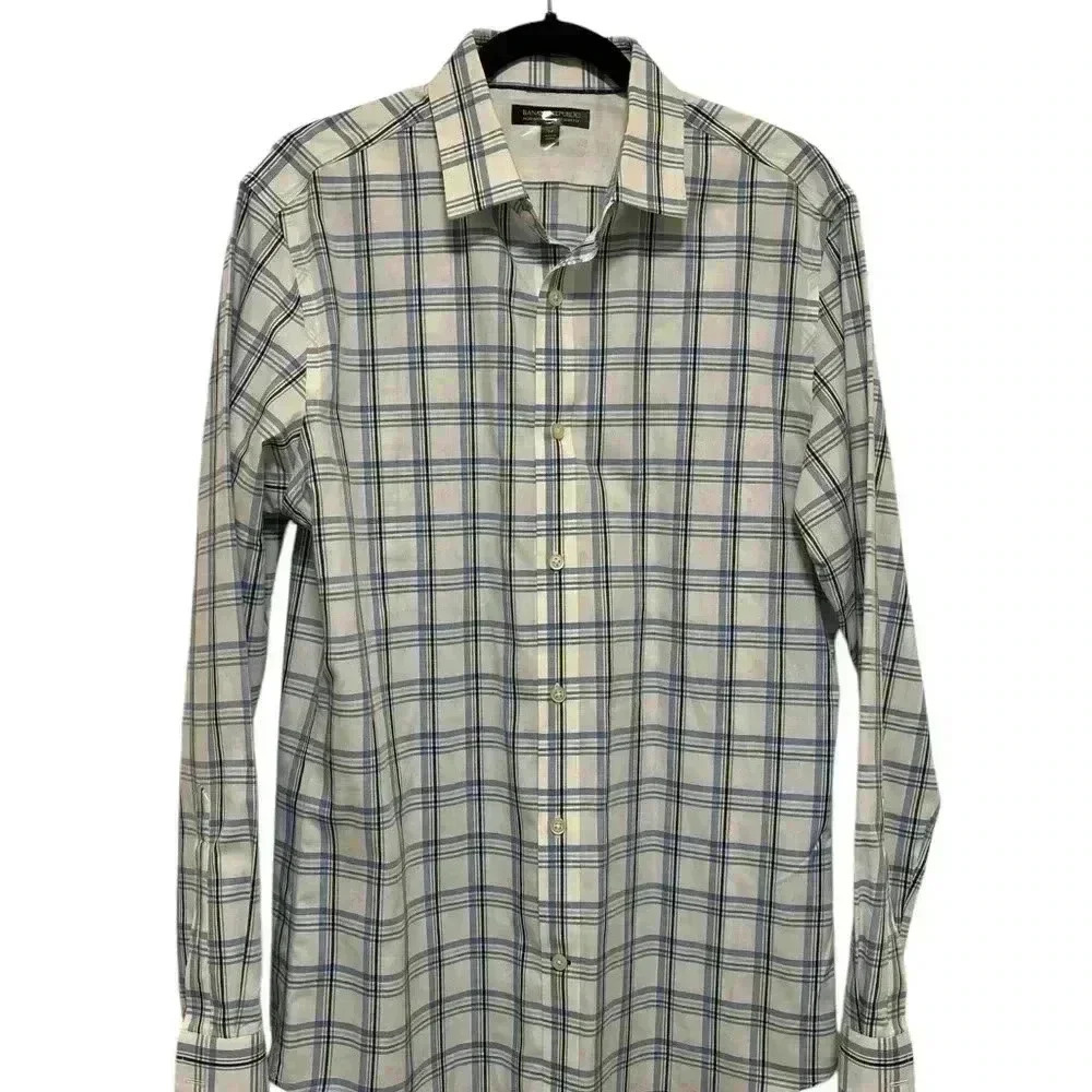 Banana Republic Men's Blue Plaid Shirt Slim Fit Size Medium